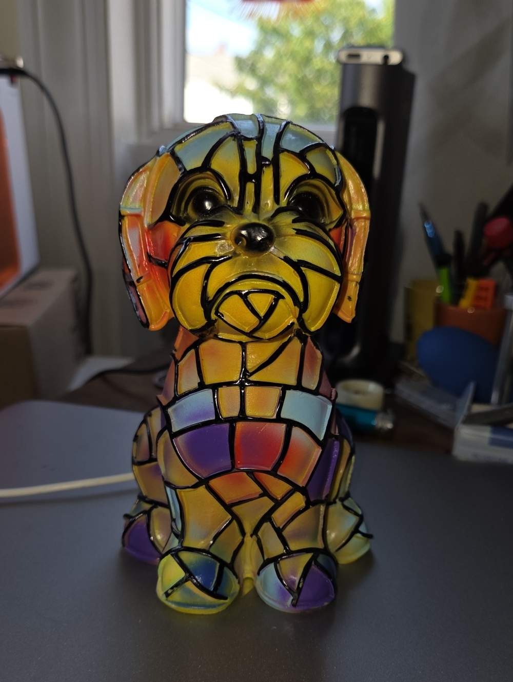 Stained Glass Dog Table Lamp, Handmade Colorful Mosaic Puppy Night Light,